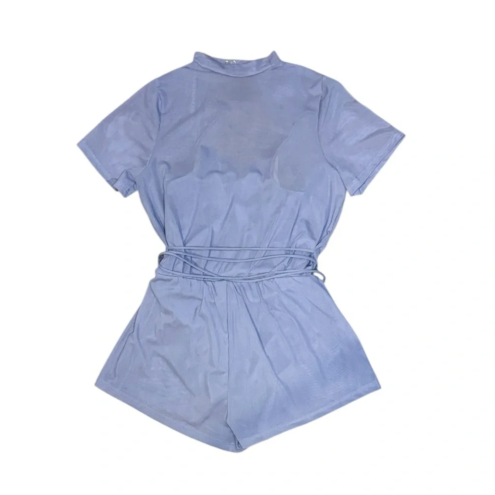 Balera | Mock Neck Power Mesh Romper Short Sleeve Storm Blue, Size LC SA